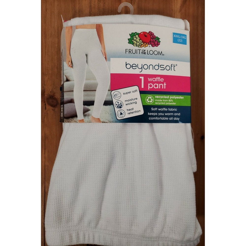 Fruit Of The Loom Womens Leggings 3XL (22) White Waffle Pant Thermal NEW